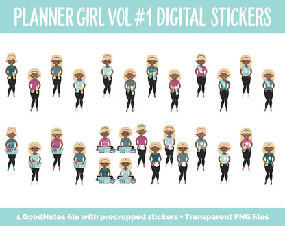 Planner Girls Vol #1 Domestic Divas Digital Stickers | Dark Skin | GoodNotes, iPad and Android | Chores, Tasks, Clean