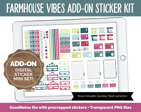 Farmhouse Vibes Add-On Digital Stickers | GoodNotes & iPad | Trackers, Budget, Fitness, Health, Habits