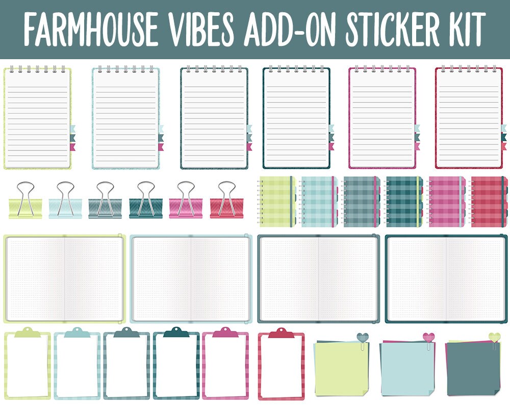 Farmhouse Vibes Add-On Digital Stickers | GoodNotes & iPad | Trackers, Budget, Fitness, Health, Habits