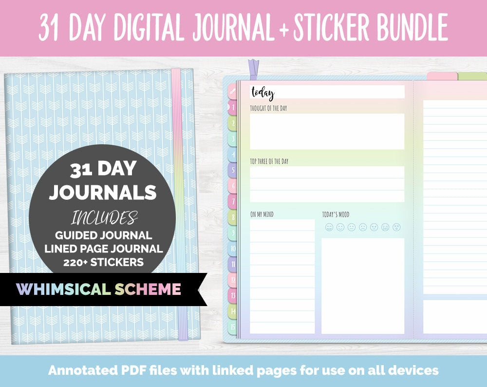 31 Day Digital Journal + Sticker Bundle | Whimsical Theme