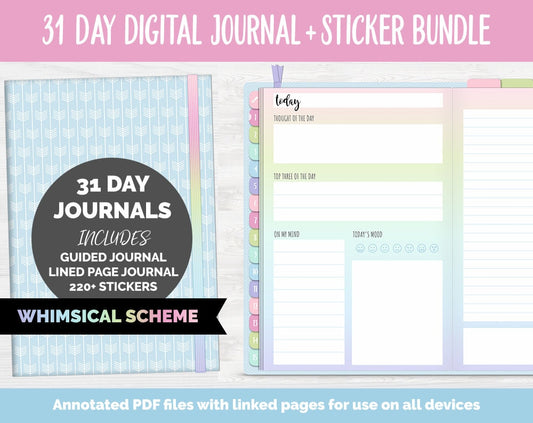 31 Day Digital Journal + Sticker Bundle | Whimsical Theme