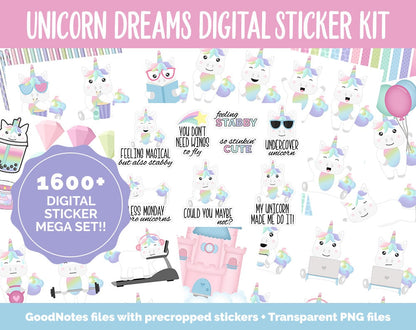 Unicorn Dreams Digital Sticker Mega Bundle | GoodNotes & iPad | Fantasy, May, Castle, Kawaii, Adulting, Moods, Tasks