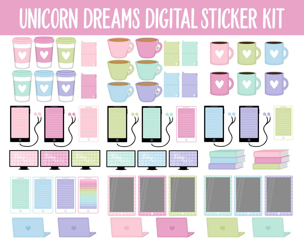 Unicorn Dreams Digital Sticker Mega Bundle | GoodNotes & iPad | Fantasy, May, Castle, Kawaii, Adulting, Moods, Tasks