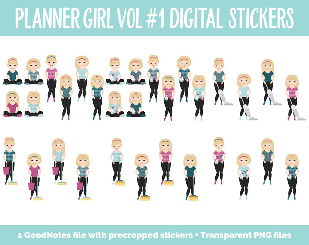 Planner Girls Vol #1 Domestic Divas Digital Stickers | Light Skin | GoodNotes, iPad and Android | Chores, Tasks, Clean