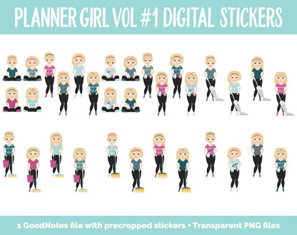 Planner Girls Vol #1 Domestic Divas Digital Stickers | Light Skin | GoodNotes, iPad and Android | Chores, Tasks, Clean