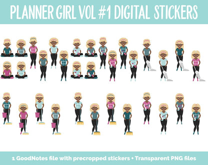 Planner Girls Vol #1 Domestic Divas Digital Stickers | Dark Skin | GoodNotes, iPad and Android | Chores, Tasks, Clean