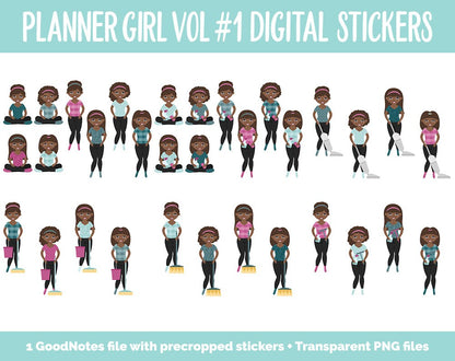 Planner Girls Vol #1 Domestic Divas Digital Stickers | Dark Skin | GoodNotes, iPad and Android | Chores, Tasks, Clean