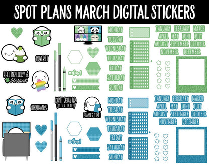 Spot Plans March Digital Stickers | GoodNotes, iPad and Android | St. Patrick's Day, Sassy, Adulting, Planning