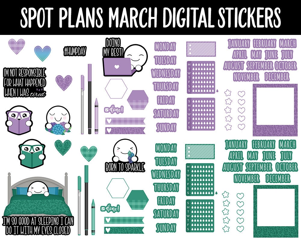 Spot Plans March Digital Stickers | GoodNotes, iPad and Android | St. Patrick's Day, Sassy, Adulting, Planning