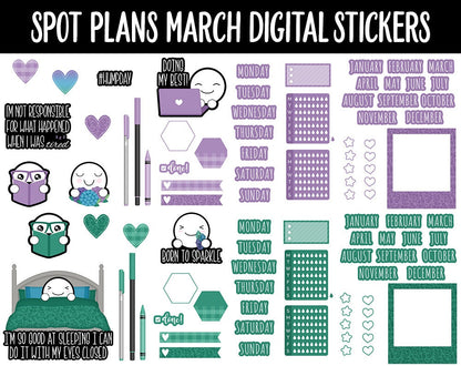 Spot Plans March Digital Stickers | GoodNotes, iPad and Android | St. Patrick's Day, Sassy, Adulting, Planning