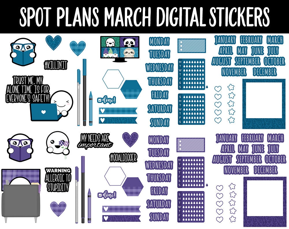 Spot Plans March Digital Stickers | GoodNotes, iPad and Android | St. Patrick's Day, Sassy, Adulting, Planning