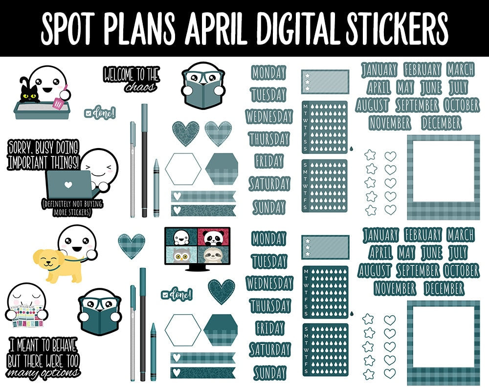 Spot Plans April Digital Stickers | GoodNotes, iPad and Android | Home, Farmhouse, Flowers, Sassy, Adulting, Planning