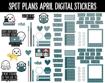 Spot Plans April Digital Stickers | GoodNotes, iPad and Android | Home, Farmhouse, Flowers, Sassy, Adulting, Planning