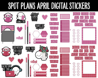 Spot Plans April Digital Stickers | GoodNotes, iPad and Android | Home, Farmhouse, Flowers, Sassy, Adulting, Planning