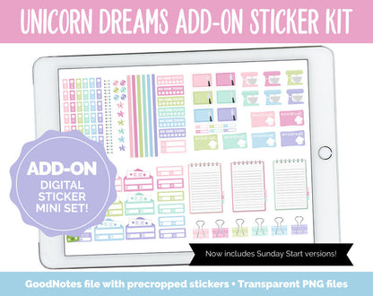 Unicorn Dreams Add-On Digital Stickers | GoodNotes & iPad | Trackers, Budget, Fitness, Health, Habits