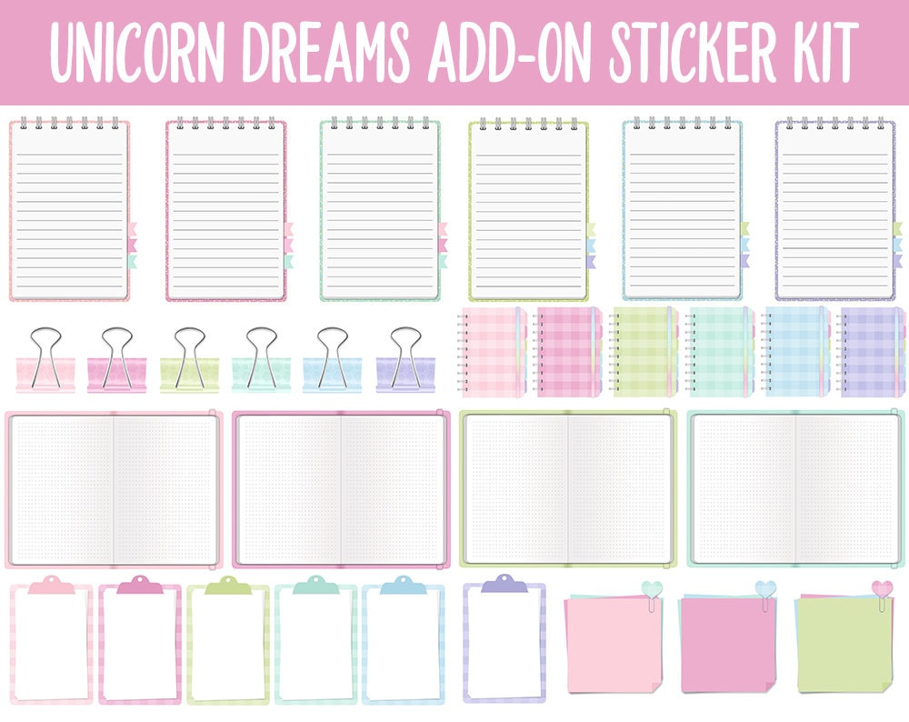 Unicorn Dreams Add-On Digital Stickers | GoodNotes & iPad | Trackers, Budget, Fitness, Health, Habits