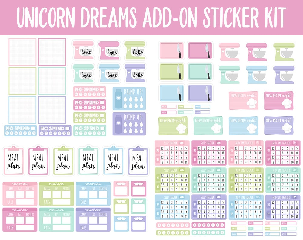 Unicorn Dreams Add-On Digital Stickers | GoodNotes & iPad | Trackers, Budget, Fitness, Health, Habits