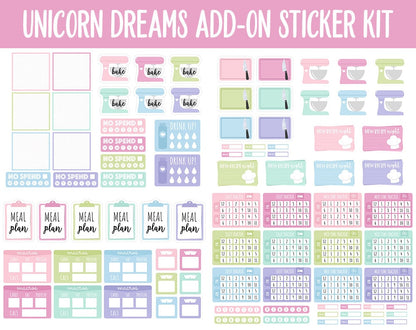 Unicorn Dreams Add-On Digital Stickers | GoodNotes & iPad | Trackers, Budget, Fitness, Health, Habits