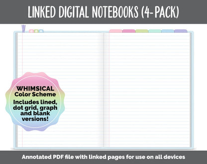 Linked Digital Notebooks 4- Pack | Whimsical Theme | GoodNotes, iPad & Android