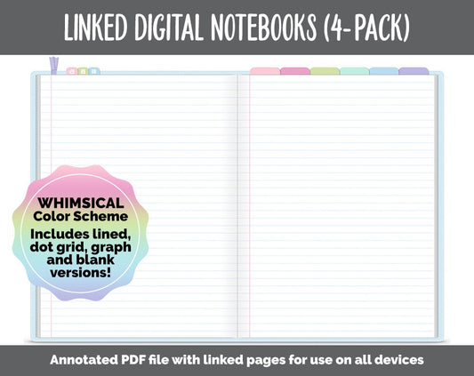 Linked Digital Notebooks 4- Pack | Whimsical Theme | GoodNotes, iPad & Android
