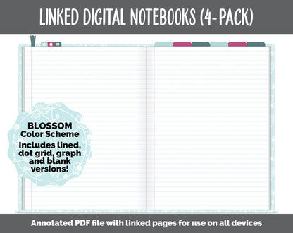 Linked Digital Notebooks 4- Pack | Blossom Theme | GoodNotes, iPad & Android