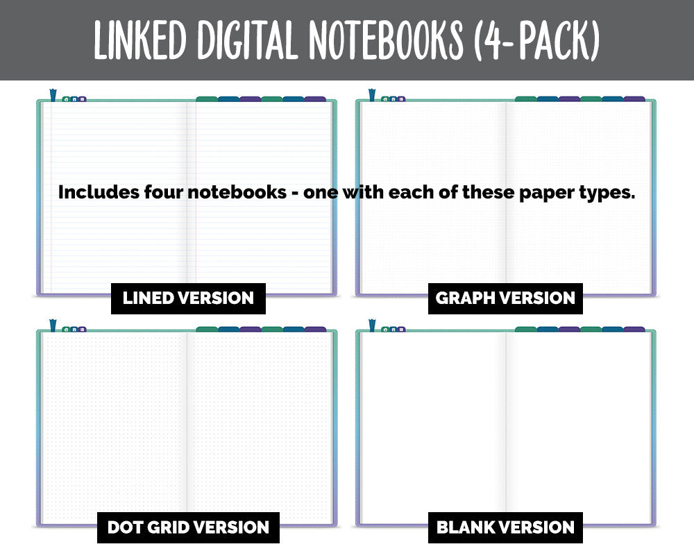 Linked Digital Notebooks 4- Pack | Jeweled Theme | GoodNotes, iPad & Android