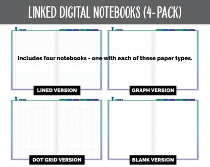 Linked Digital Notebooks 4- Pack | Jeweled Theme | GoodNotes, iPad & Android
