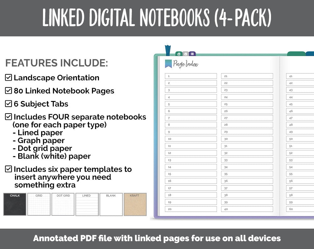 Linked Digital Notebooks 4- Pack | Jeweled Theme | GoodNotes, iPad & Android