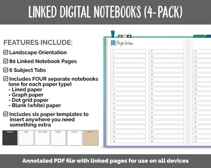 Linked Digital Notebooks 4- Pack | Jeweled Theme | GoodNotes, iPad & Android