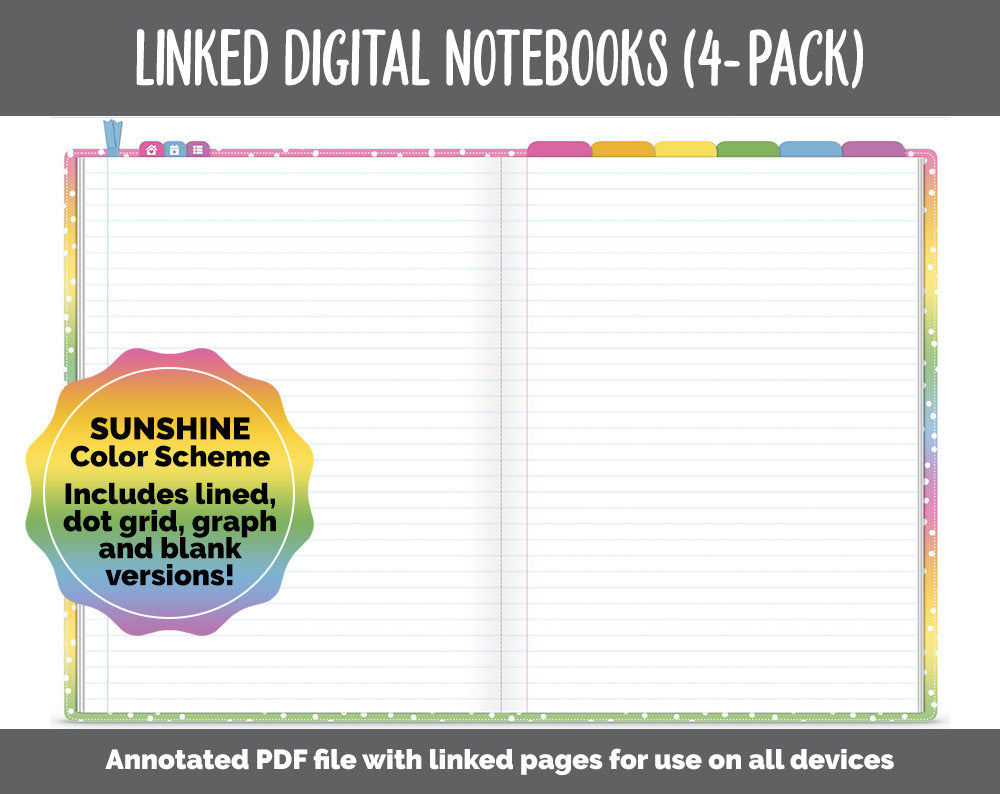 Linked Digital Notebooks 4- Pack | Sunshine Theme | GoodNotes, iPad & Android