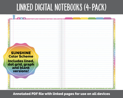 Linked Digital Notebooks 4- Pack | Sunshine Theme | GoodNotes, iPad & Android