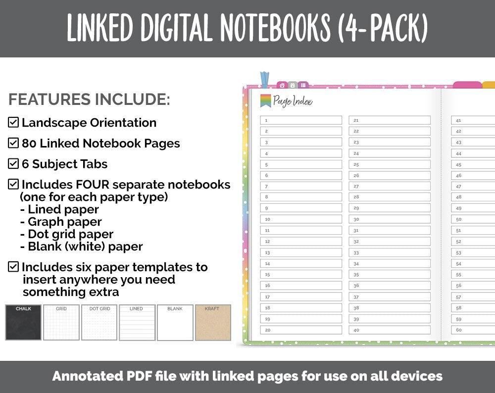 Linked Digital Notebooks 4- Pack | Sunshine Theme | GoodNotes, iPad & Android