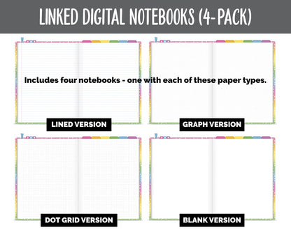 Linked Digital Notebooks 4- Pack | Sunshine Theme | GoodNotes, iPad & Android