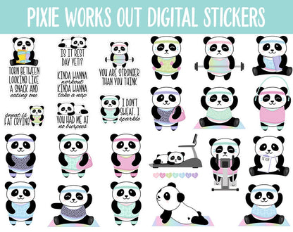 Pixie Works Out Digital Stickers | GoodNotes & iPad | Workout, Fitness, Healthy, Diet, Trackers, Panda, Exercise