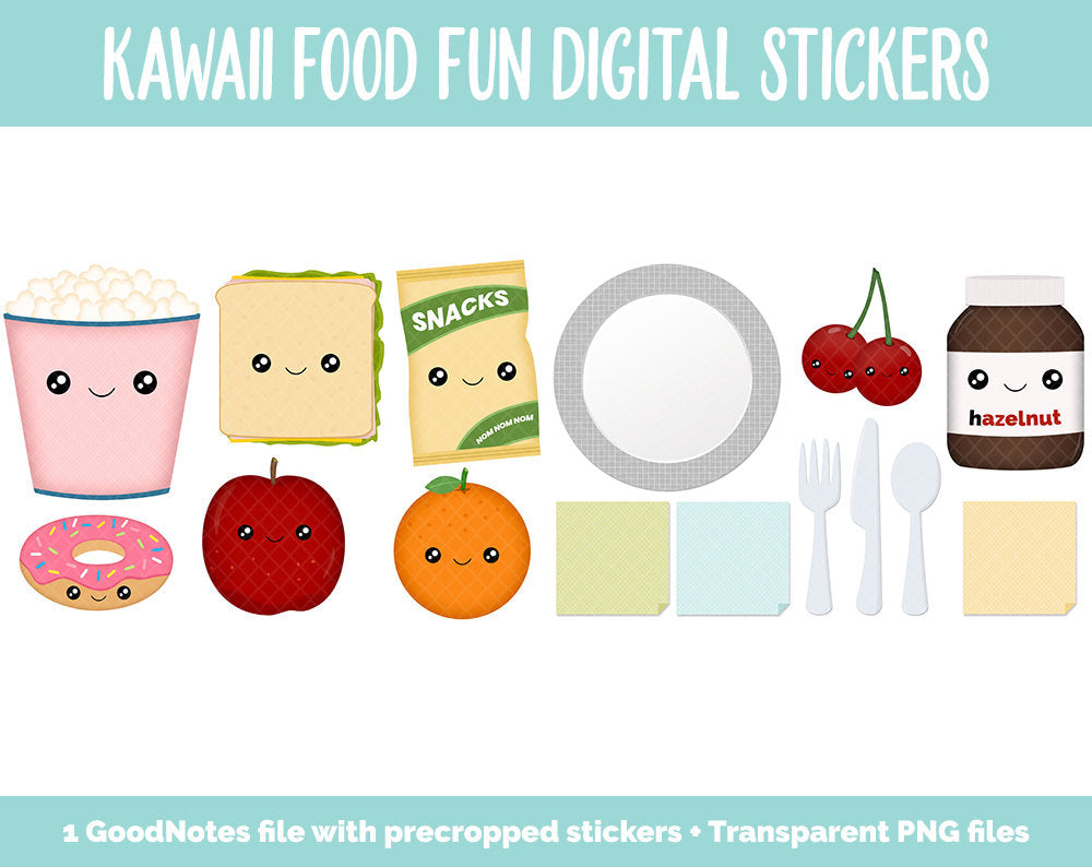 Kawaii Food Fun Vol #1 Quick Foods Digital Stickers | GoodNotes, iPad and Android | Junk Food, Fruit, Chips Salsa, Cute