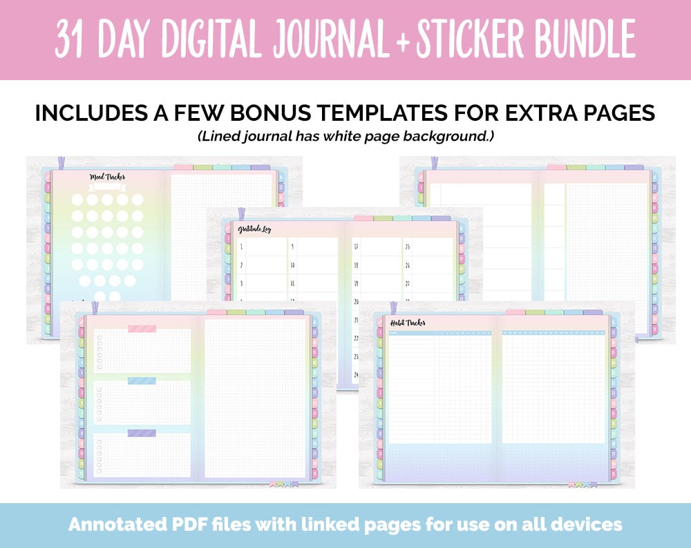 31 Day Digital Journal + Sticker Bundle | Whimsical Theme