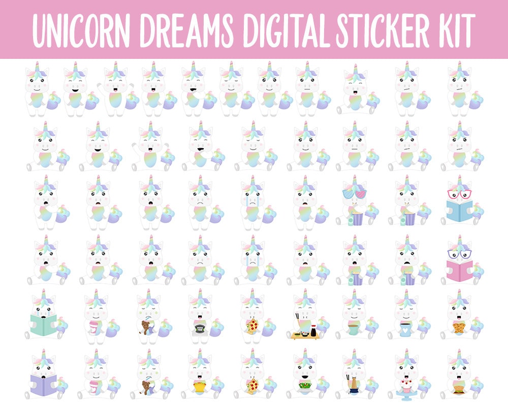 Unicorn Dreams Digital Sticker Mega Bundle | GoodNotes & iPad | Fantasy, May, Castle, Kawaii, Adulting, Moods, Tasks