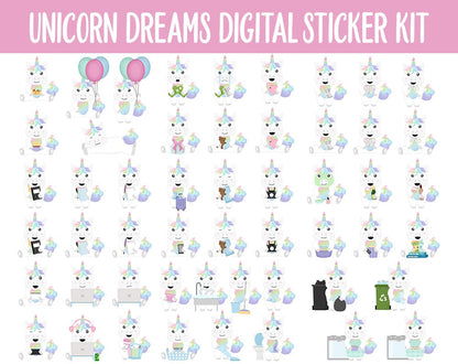 Unicorn Dreams Digital Sticker Mega Bundle | GoodNotes & iPad | Fantasy, May, Castle, Kawaii, Adulting, Moods, Tasks