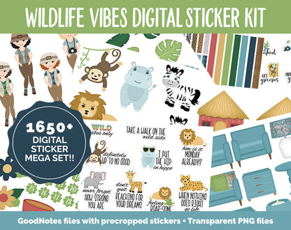 Wildlife Vibes Digital Sticker Mega Bundle | GoodNotes & iPad | Safari, Jungle, Animals, June, Floral, Planner Girls, Adulting, Moods, Tasks