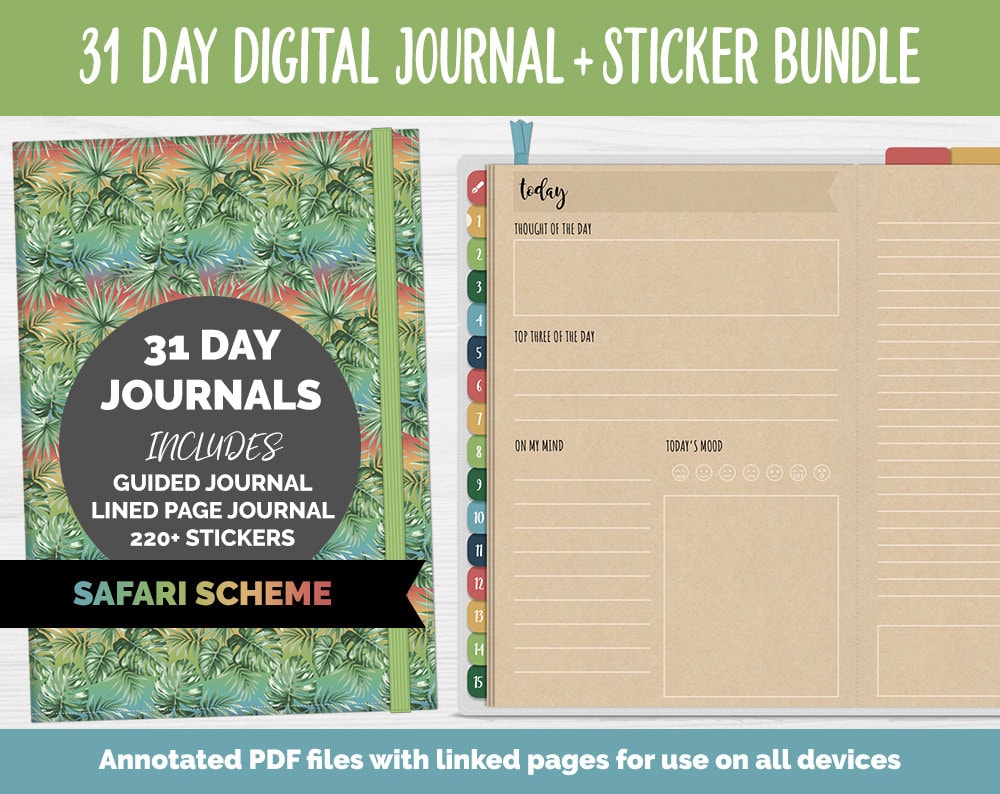 31 Day Digital Journal + Sticker Bundle | Safari Theme