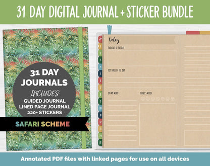 31 Day Digital Journal + Sticker Bundle | Safari Theme