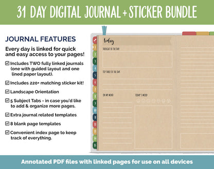 31 Day Digital Journal + Sticker Bundle | Safari Theme