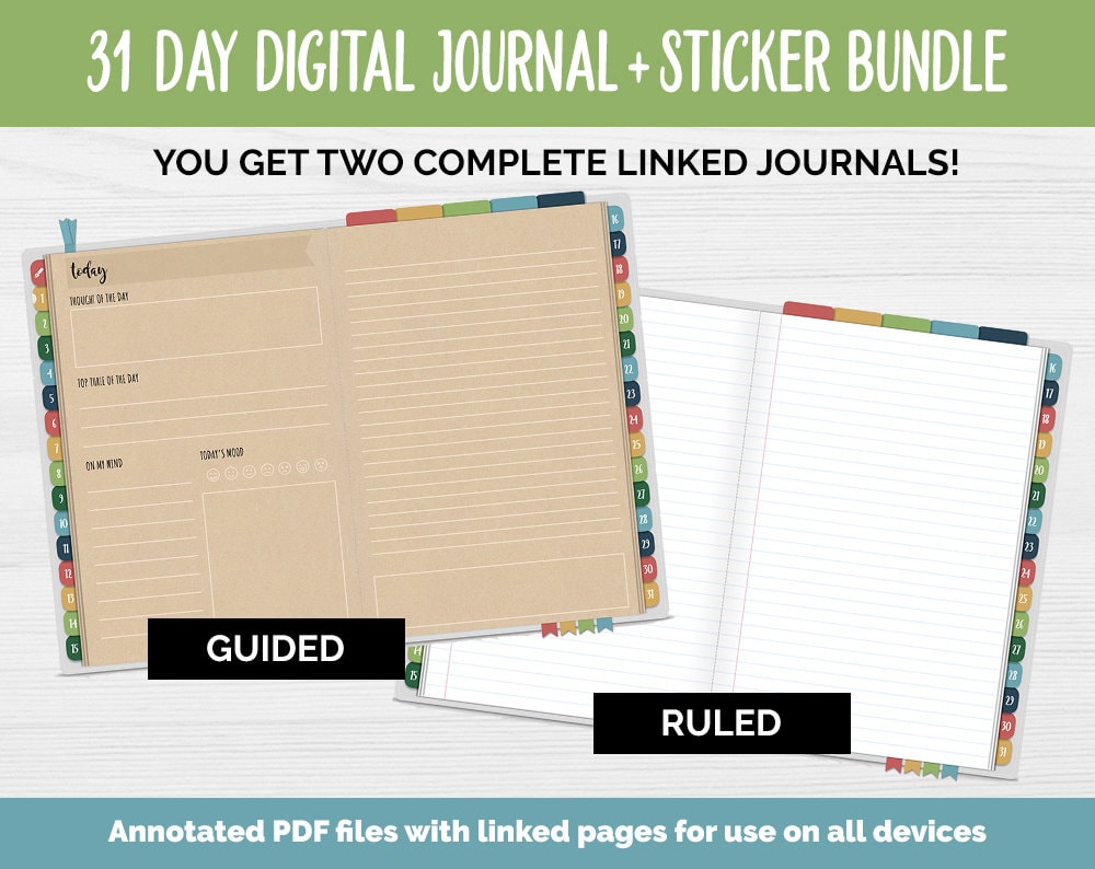 31 Day Digital Journal + Sticker Bundle | Safari Theme