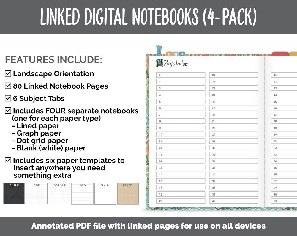 Linked Digital Notebooks 4- Pack | Safari Theme | GoodNotes, iPad & Android