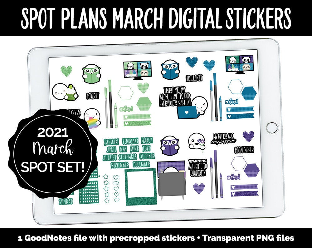 Spot Plans March Digital Stickers | GoodNotes, iPad and Android | St. Patrick's Day, Sassy, Adulting, Planning