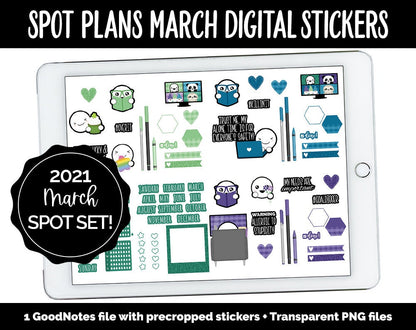 Spot Plans March Digital Stickers | GoodNotes, iPad and Android | St. Patrick's Day, Sassy, Adulting, Planning