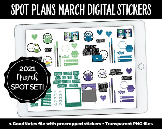 Spot Plans March Digital Stickers | GoodNotes, iPad and Android | St. Patrick's Day, Sassy, Adulting, Planning
