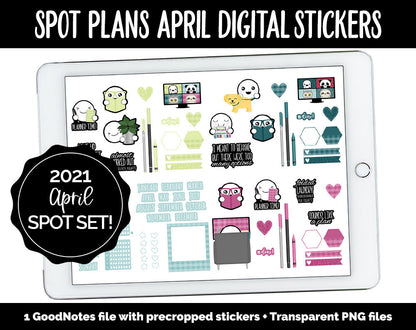 Spot Plans April Digital Stickers | GoodNotes, iPad and Android | Home, Farmhouse, Flowers, Sassy, Adulting, Planning