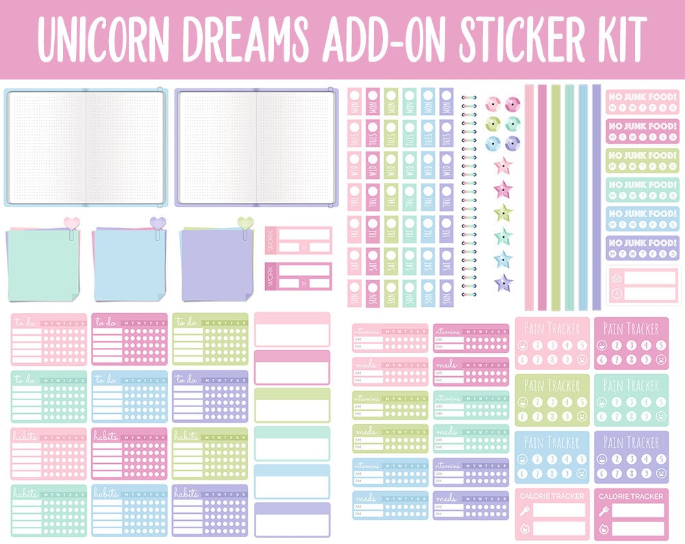 Unicorn Dreams Add-On Digital Stickers | GoodNotes & iPad | Trackers, Budget, Fitness, Health, Habits