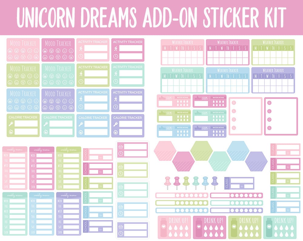 Unicorn Dreams Add-On Digital Stickers | GoodNotes & iPad | Trackers, Budget, Fitness, Health, Habits